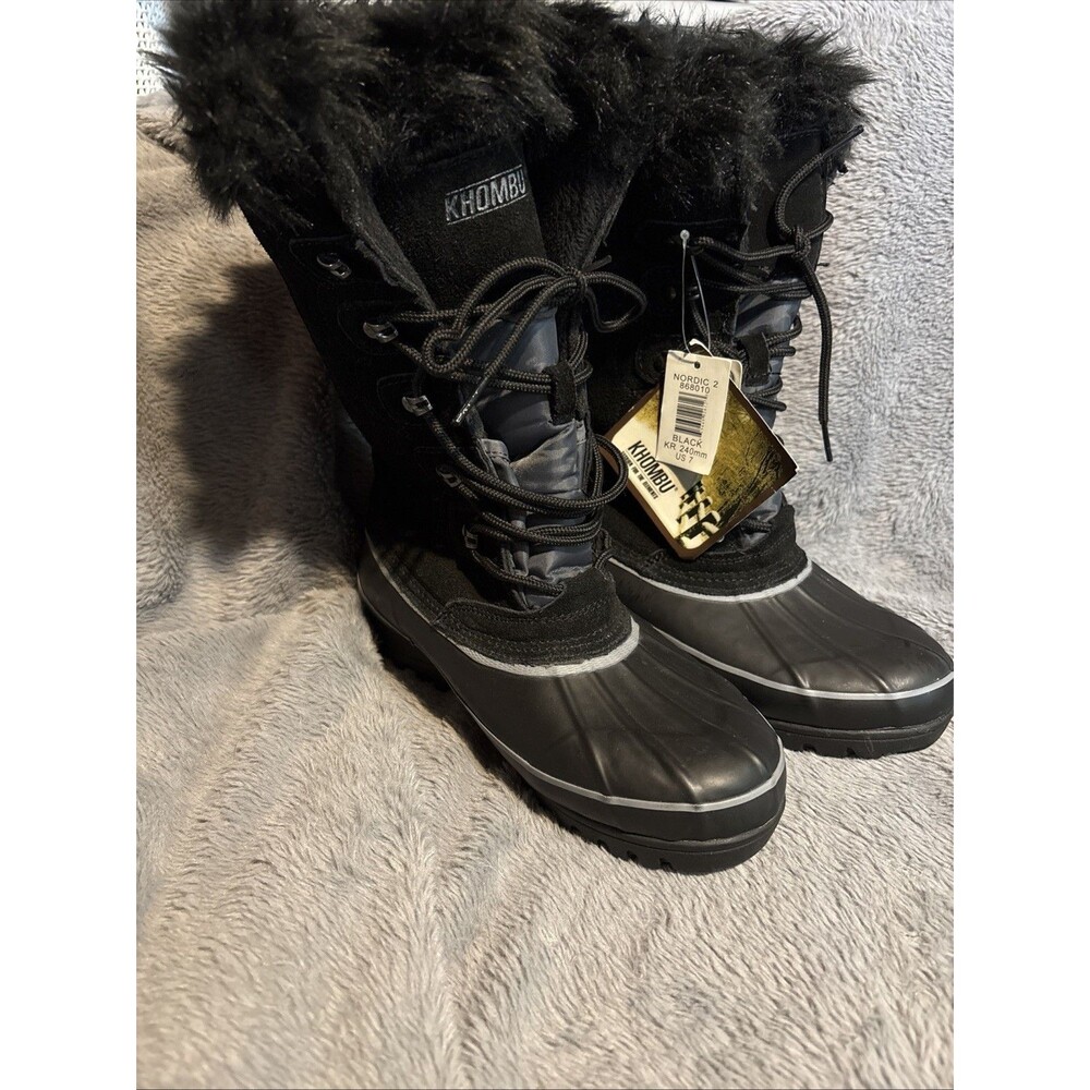 KHOMBU Women's Waterproof Winter Lace-Up Black Nordic 2 Boots Sz 7 Fur NWT